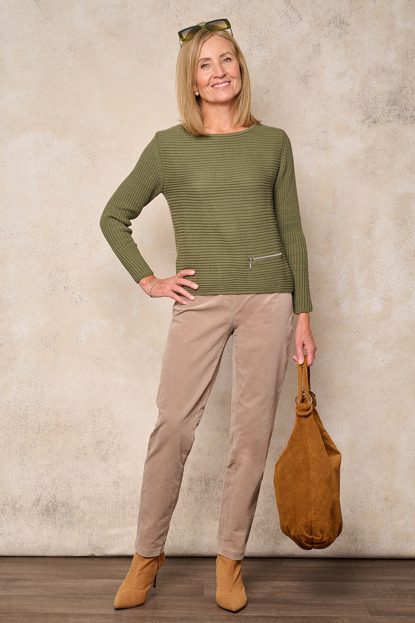 Robell Bella Needlecord Trousers Beige 14