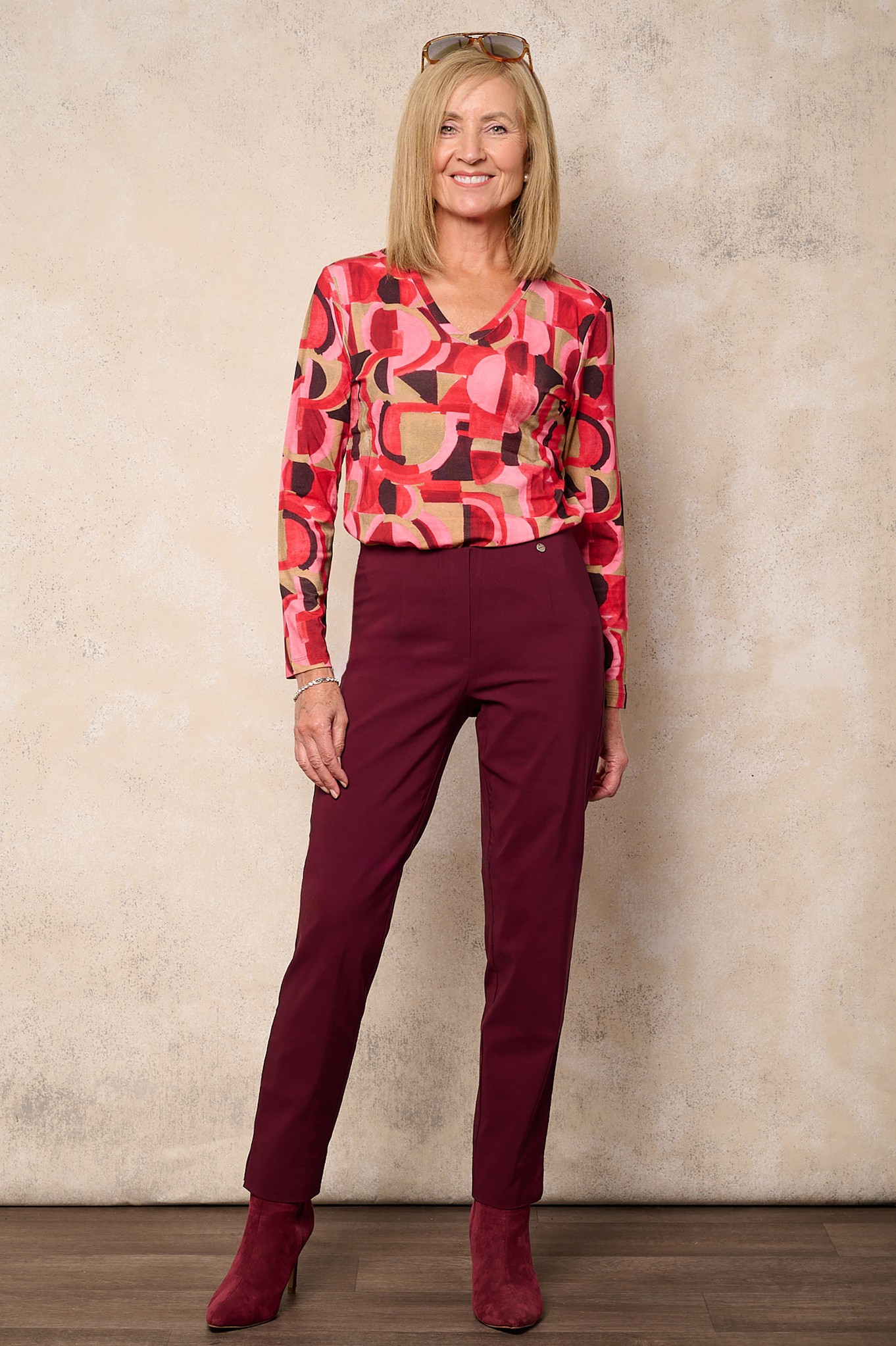 Robell Marie Petite Trousers Bordeaux 562