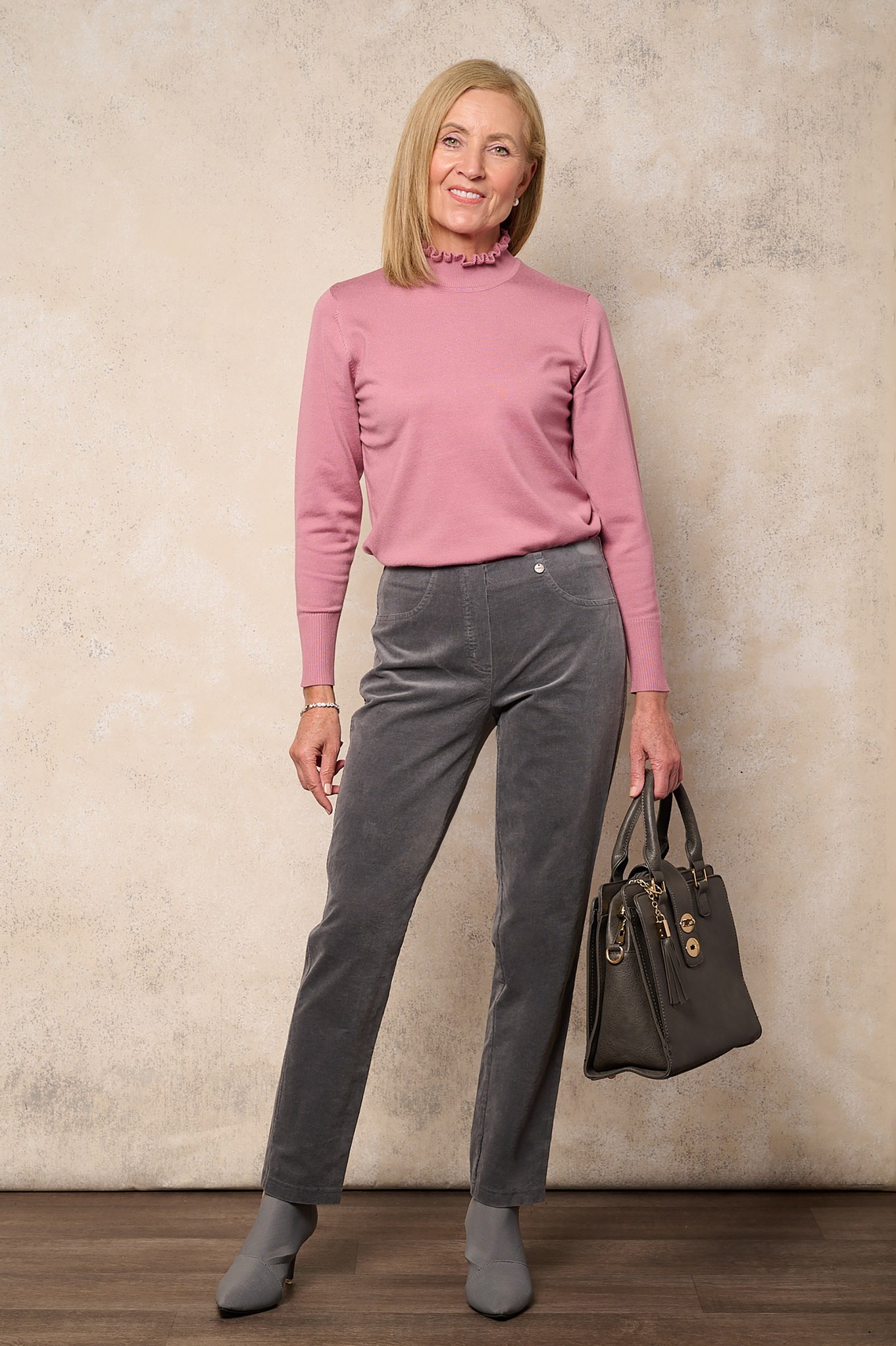 Robell Bella Petite Needlecord Trousers Frost Grey 960