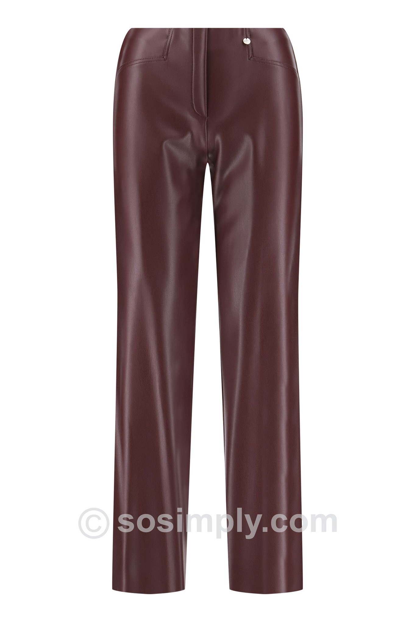 Robell Efi Wide Leg Faux Leather Trouser Claret 49