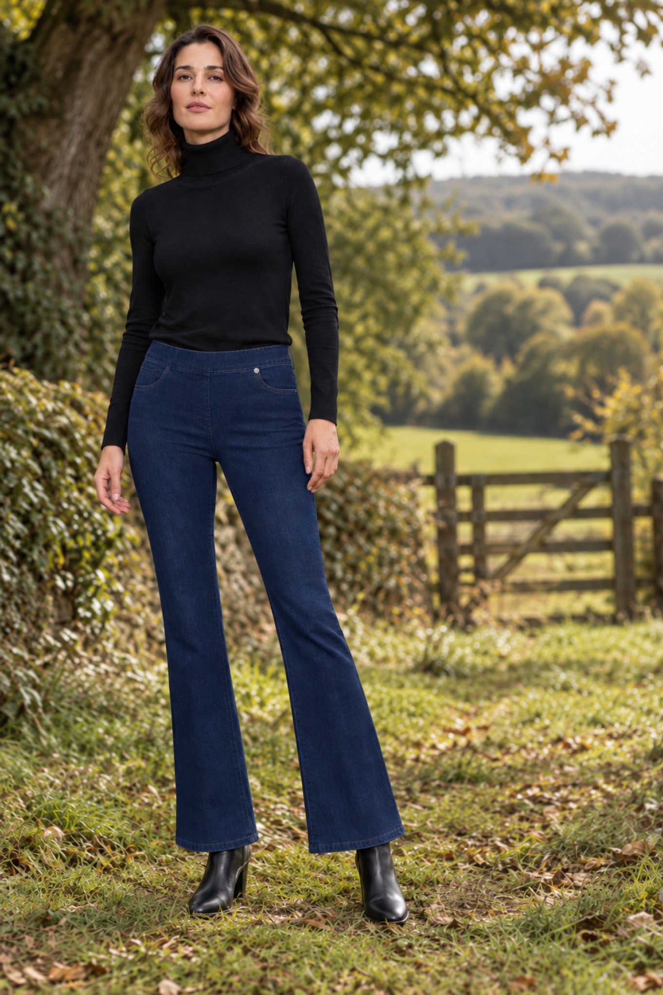 Robell Joella Pull On Stretch Kick Flare Jean Navy 69