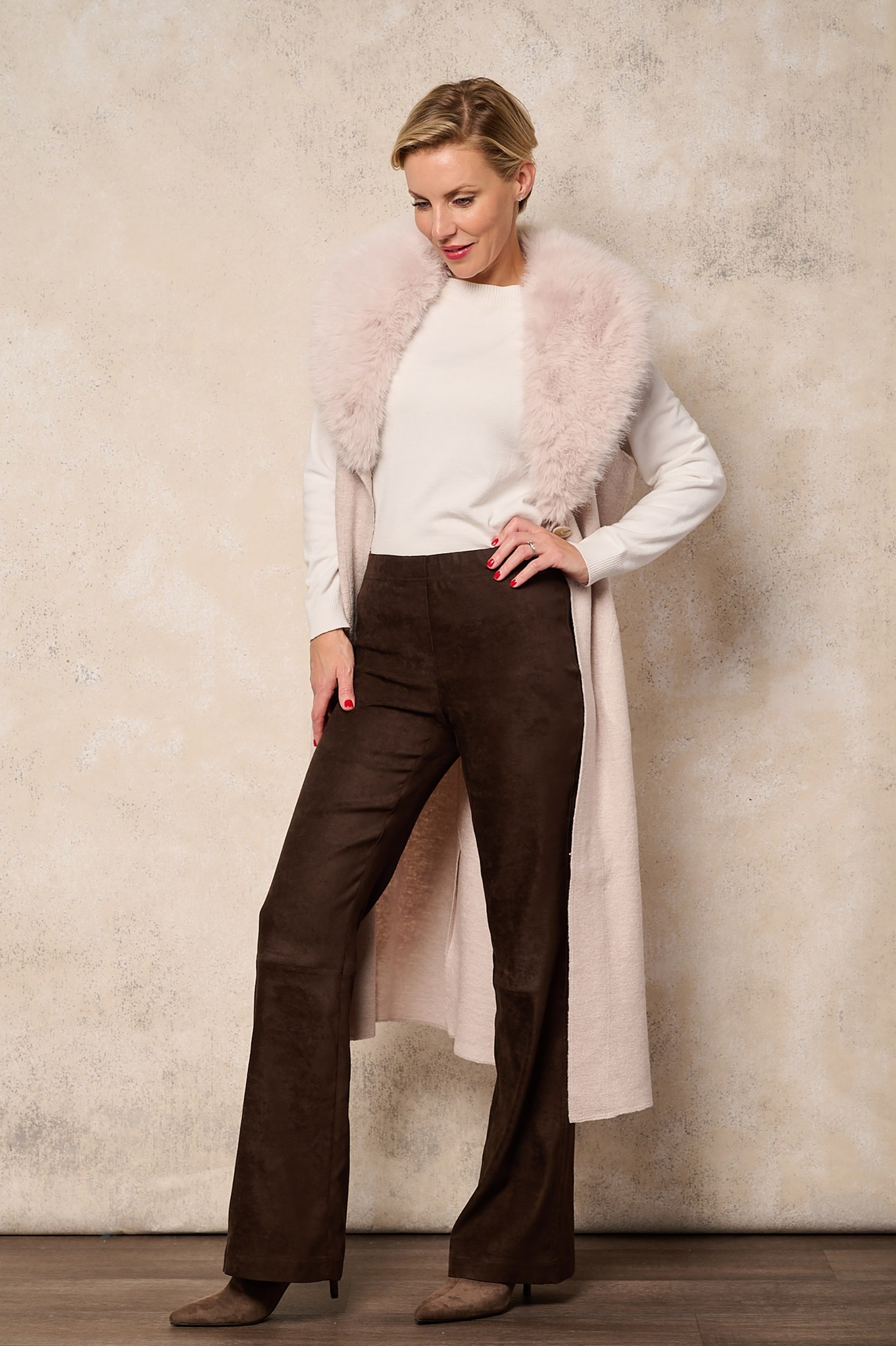 Robell Joella Faux Suede Flare Trousers Chocolate 39