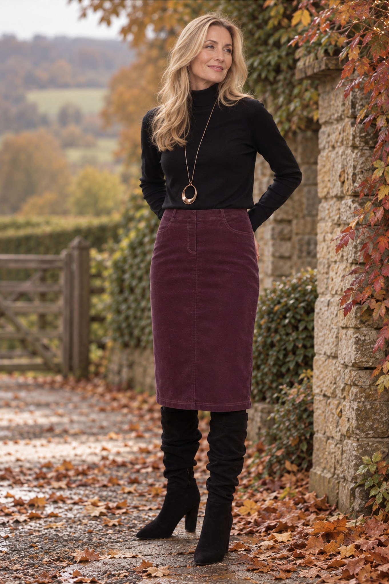 Robell Maraike Fine Needlecord Skirt Prune 582