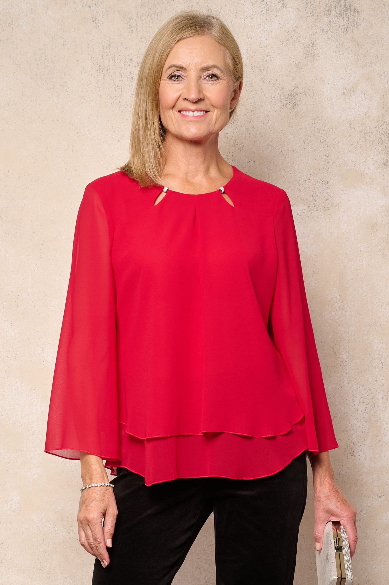 Habella Mareli Tiered Chiffon Top Red 48
