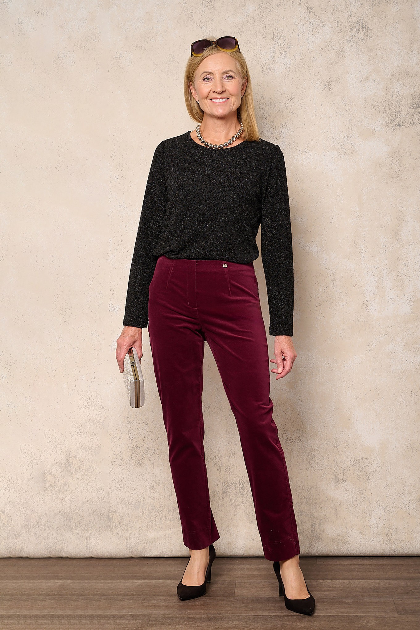 Robell Marie Velvet Trouser Bordeaux 561