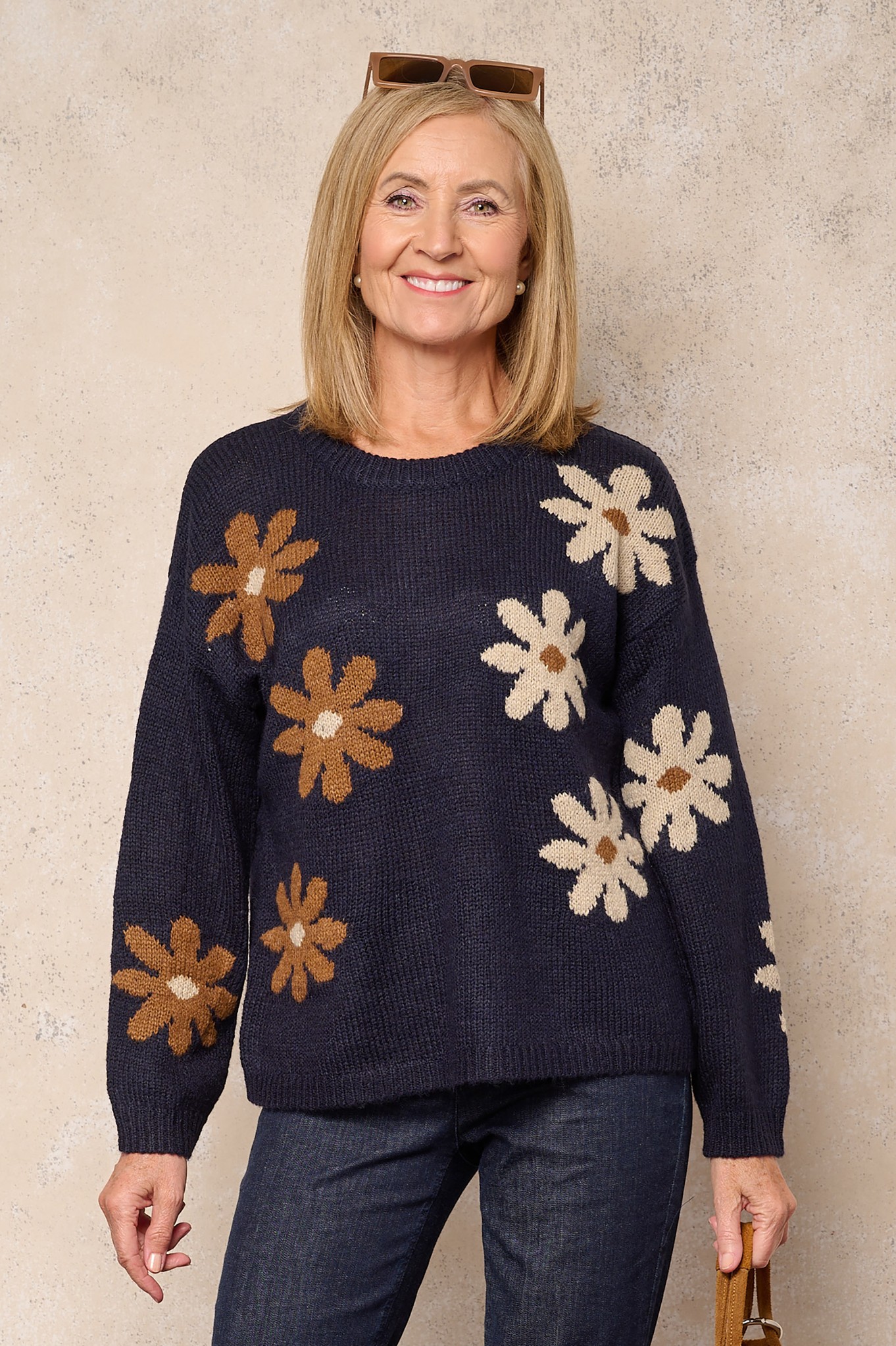 Sunday Aveline Flower Knit Jumper Navy 69