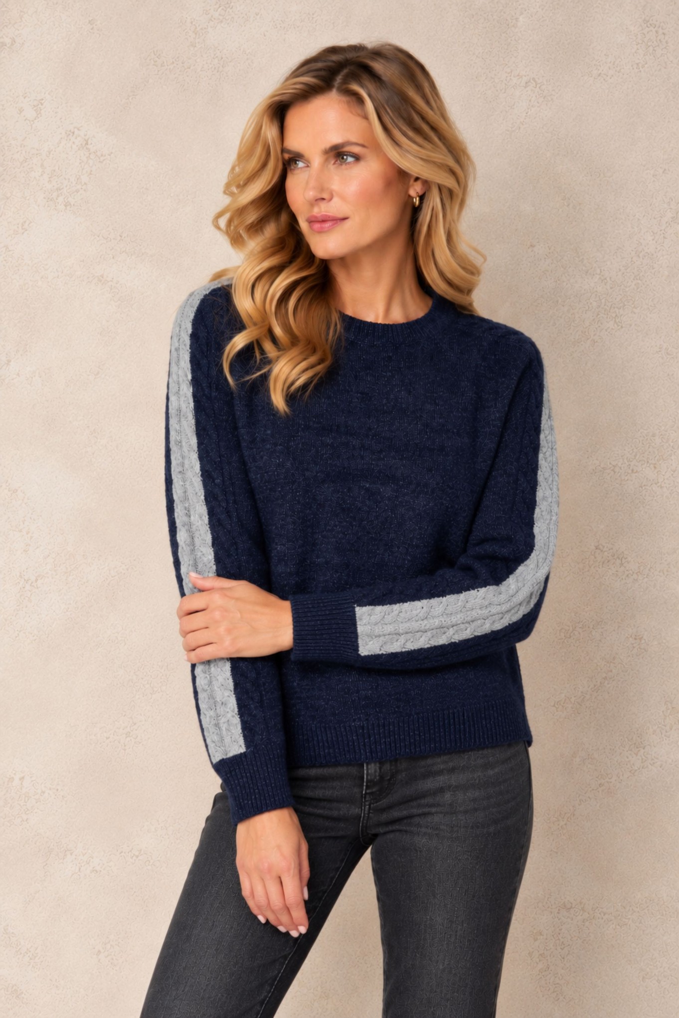 Sunday Delphine Contrast Cable Jumper Navy 69