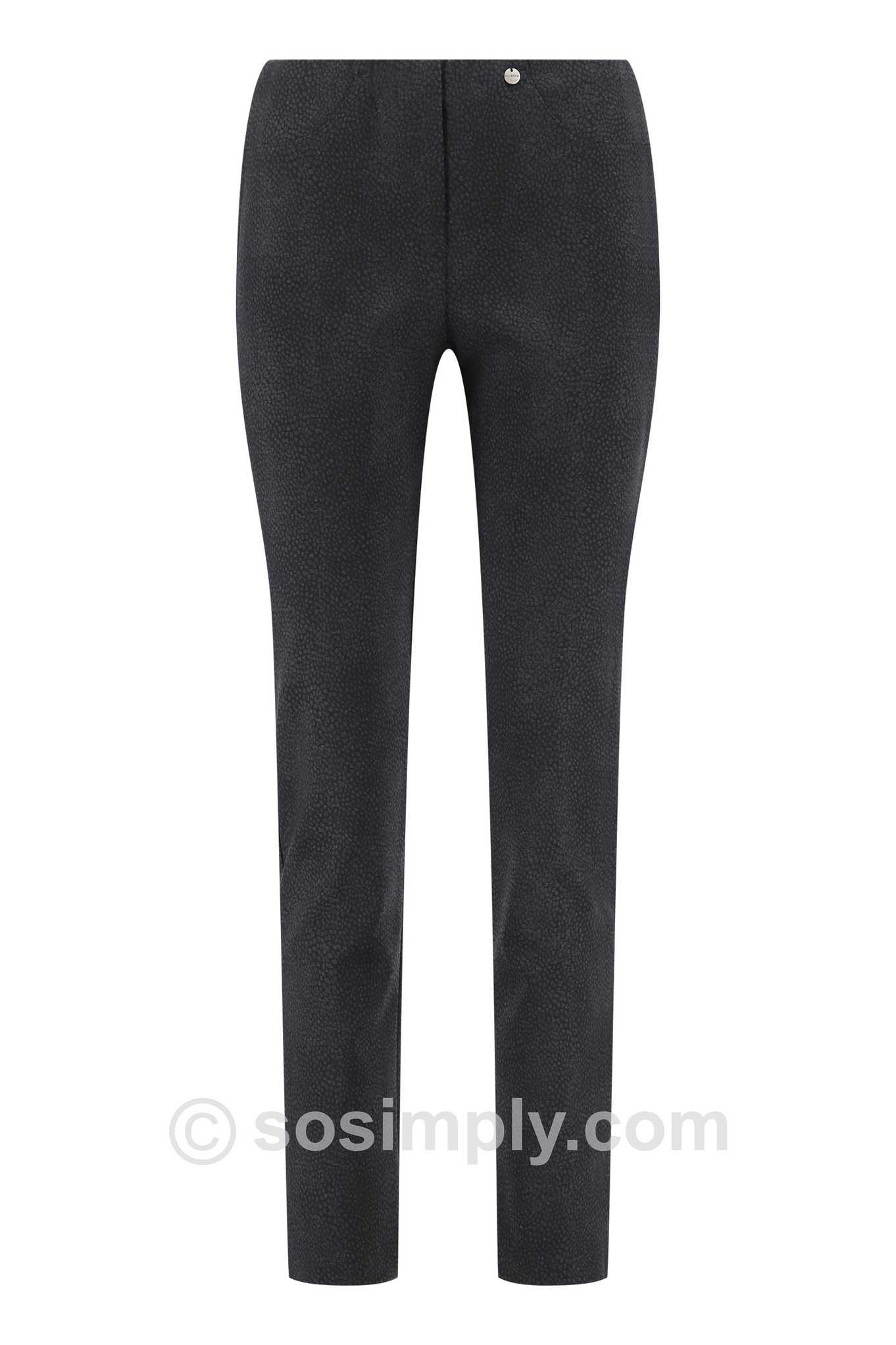 Robell Bella Dappled Leopard Pattern Trousers Charcoal Grey 96