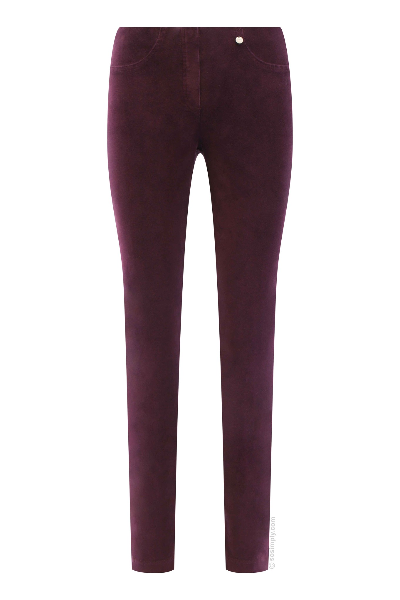 Robell Bella Needlecord Trousers Burgundy 58