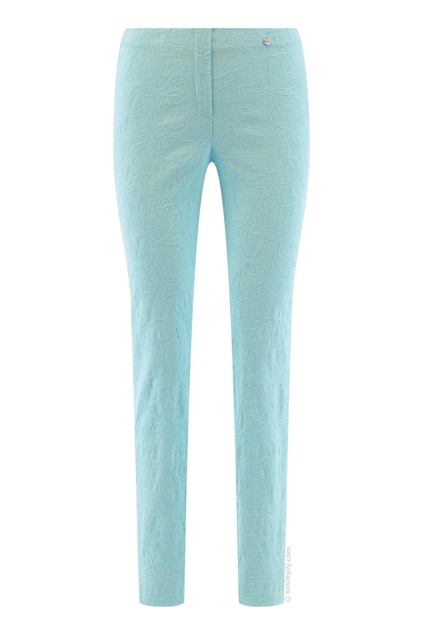 Robell Marie Leaf Jacquard Trouser Opal Blue 710