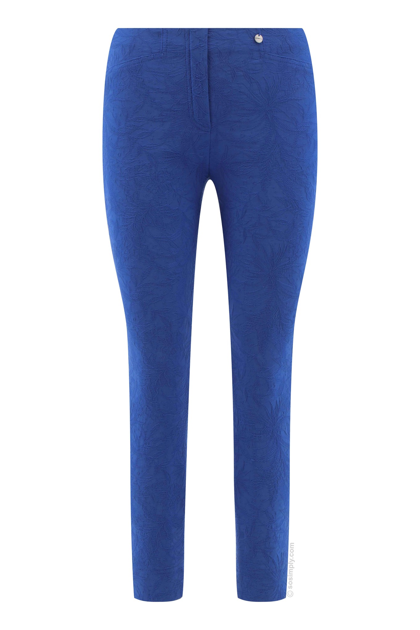 Robell Rose 09 Leaf Jacquard Trouser Royal Blue 67