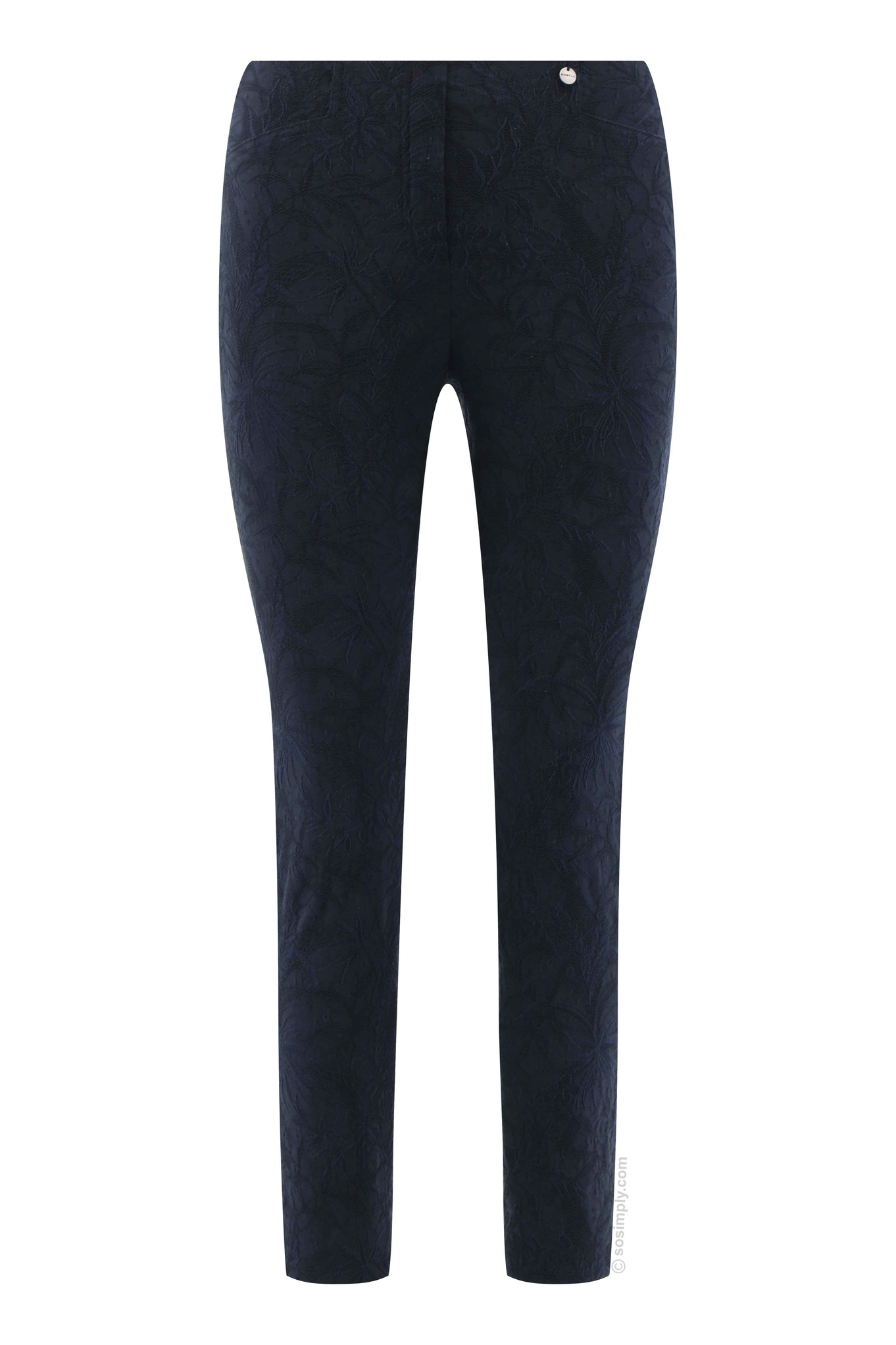 Robell Rose 09 Leaf Jacquard Trouser Navy 69