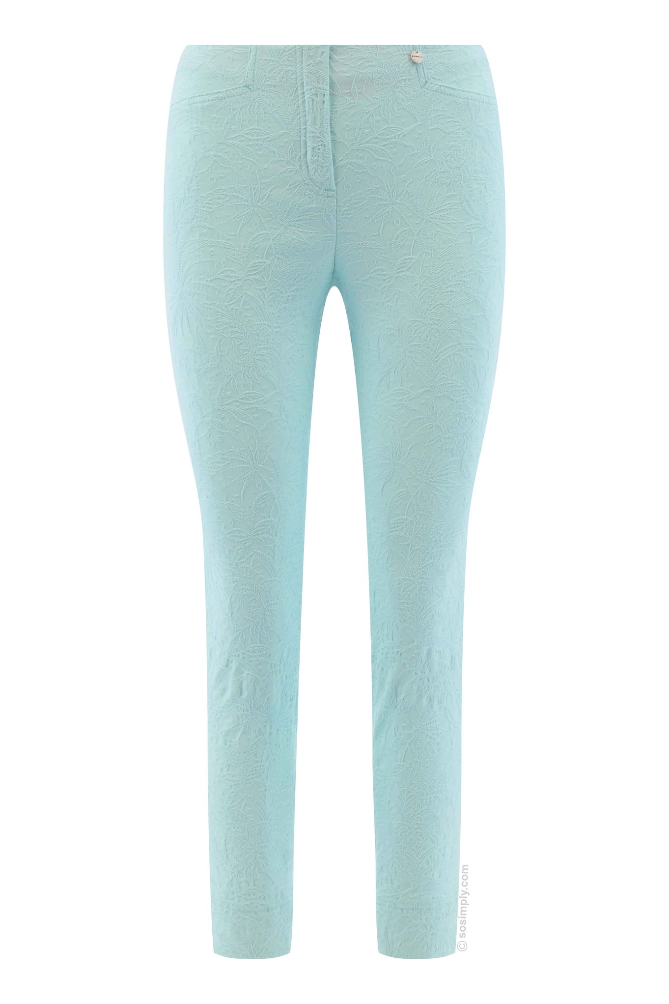Robell Rose 09 Leaf Jacquard Trouser Opal Blue 710