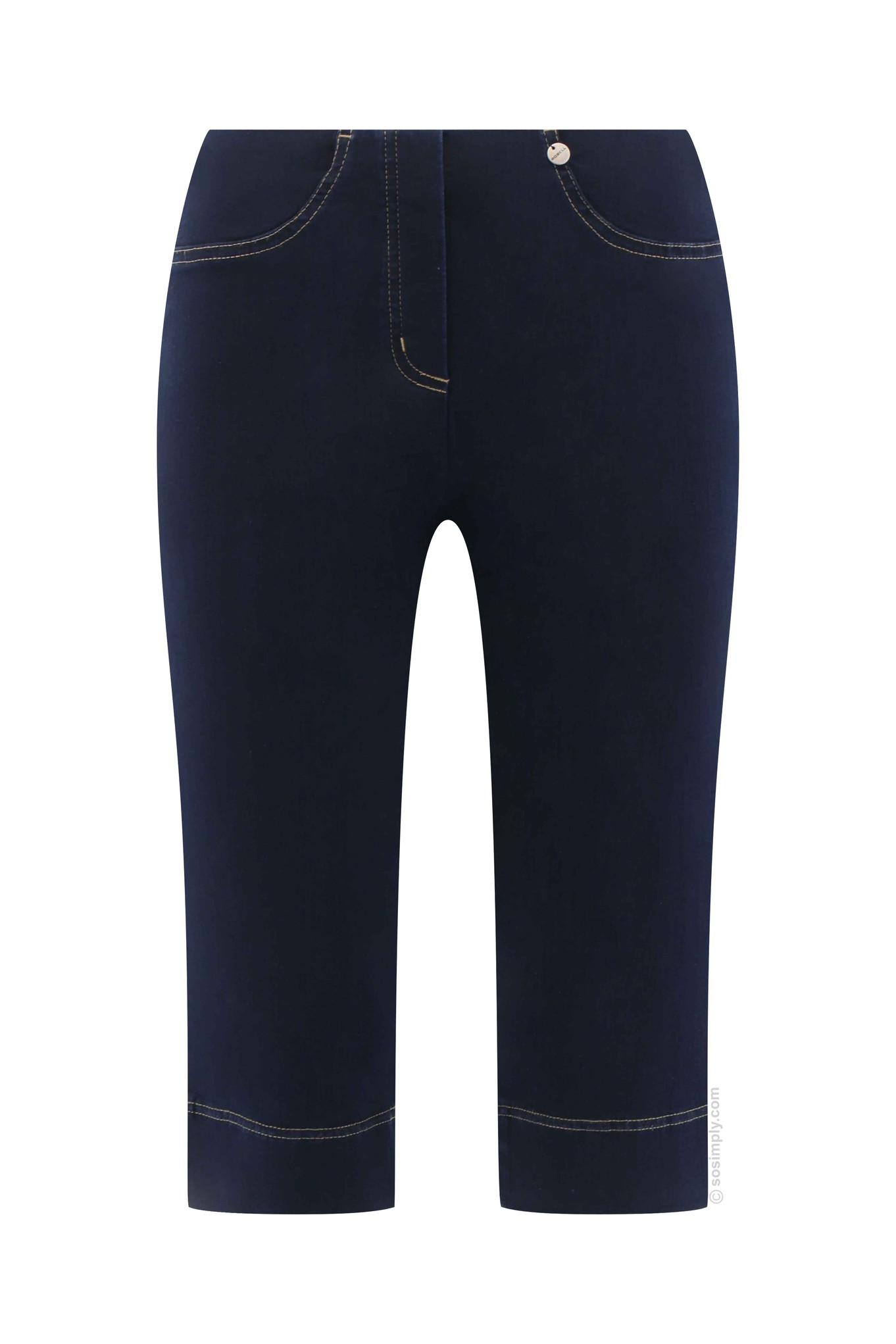 Robell Bella 05 Denim Shorts Navy Blue 690 Yellow Stitching