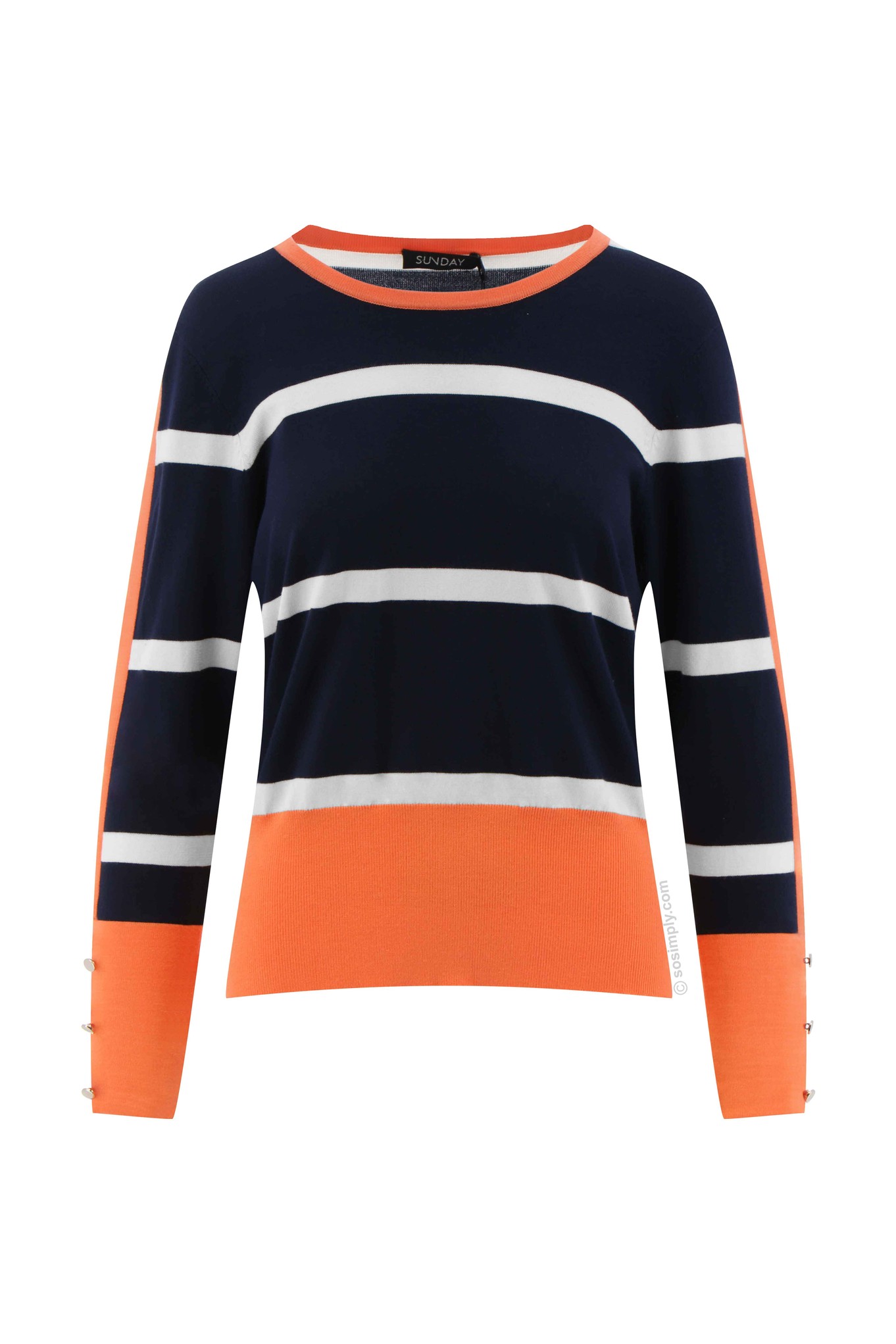 Sunday Cleo Stripe Crew Neck Jumper Coral 33
