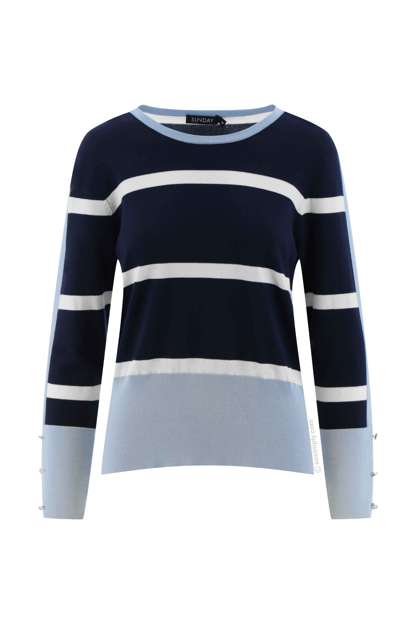 Sunday Cleo Stripe Crew Neck Jumper Light Blue 61