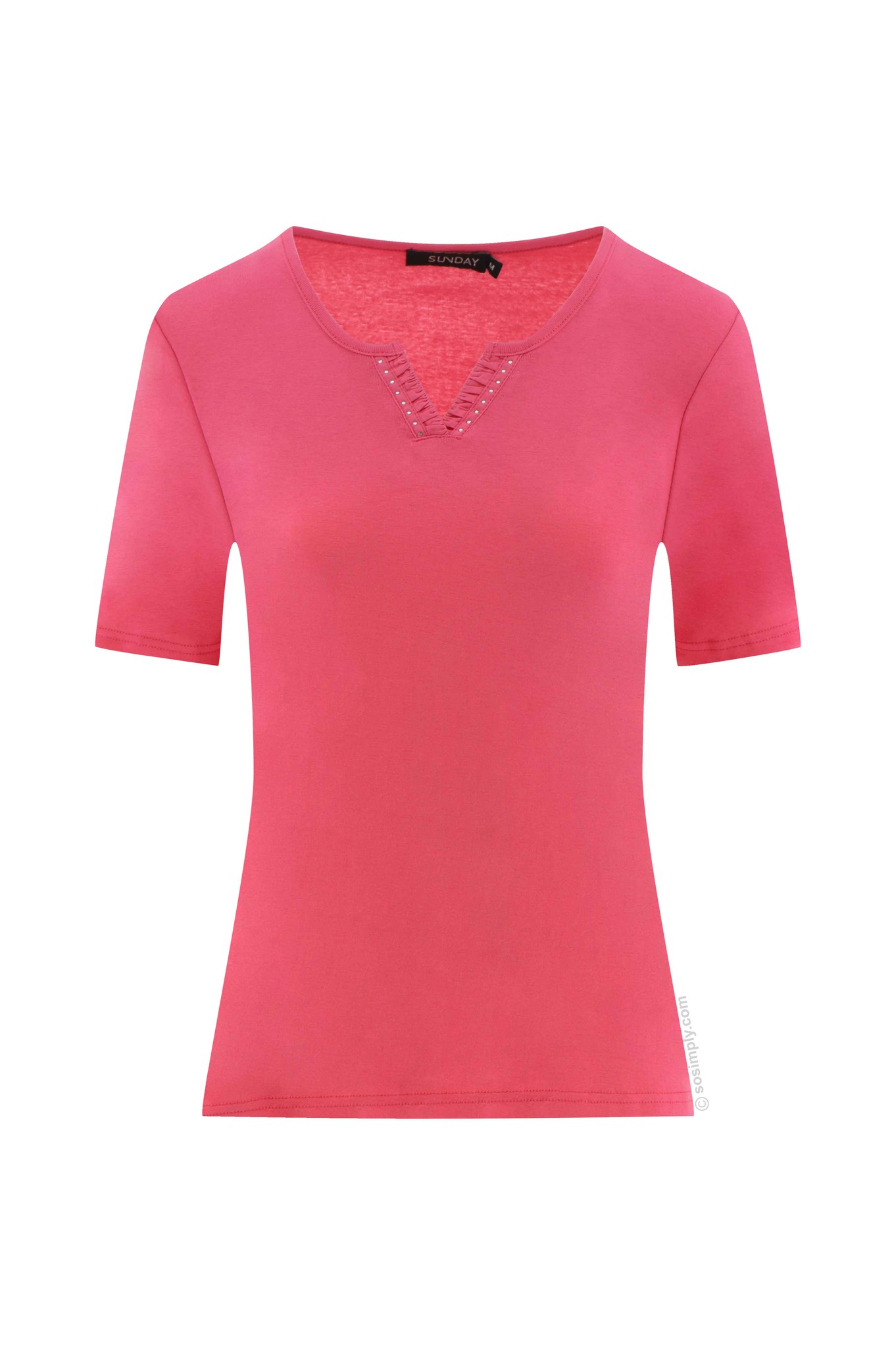 Sunday Round Split Diamante Cotton T-Shirt Pink 45