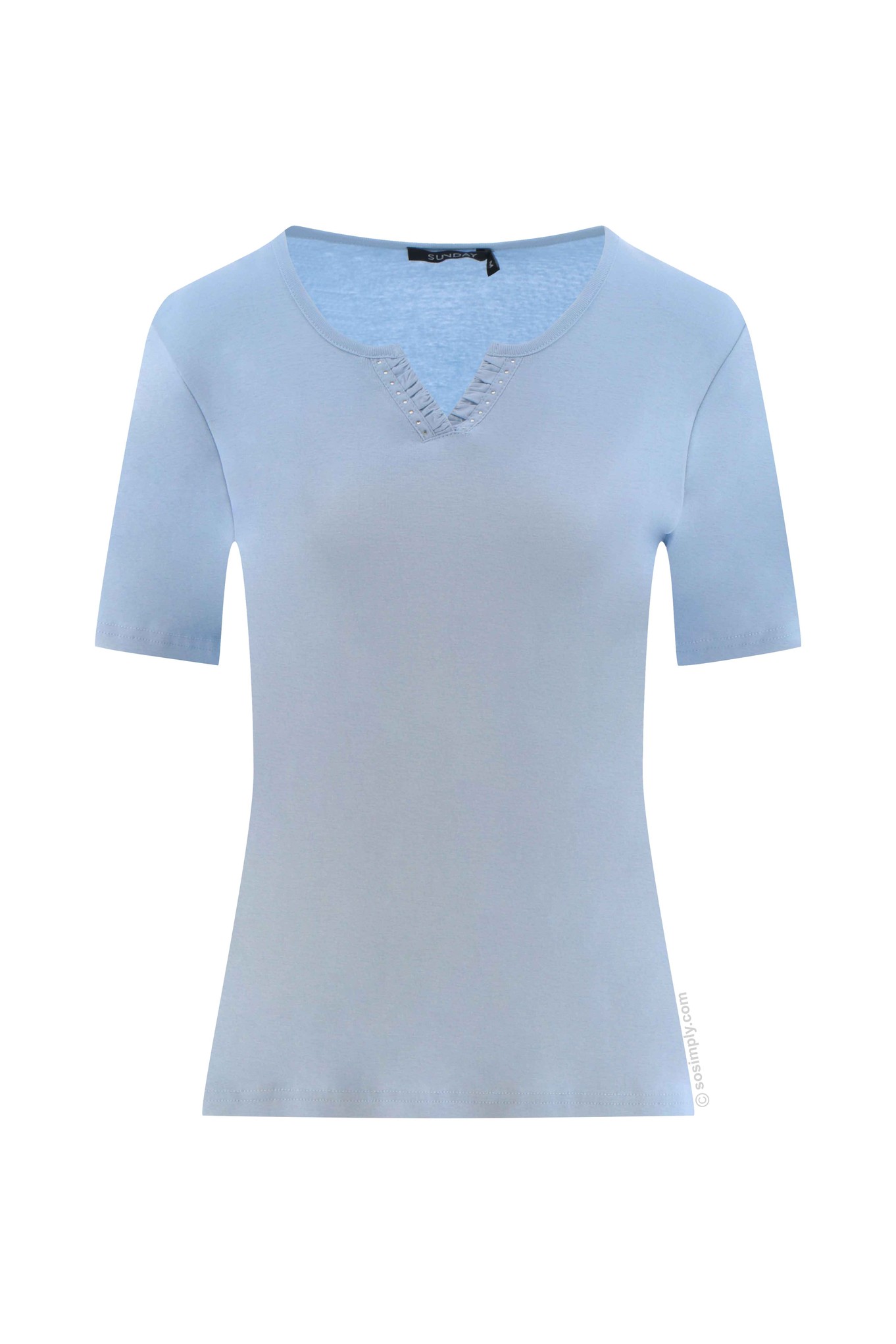 Sunday Round Split Diamante Cotton T-Shirt Light Blue 61