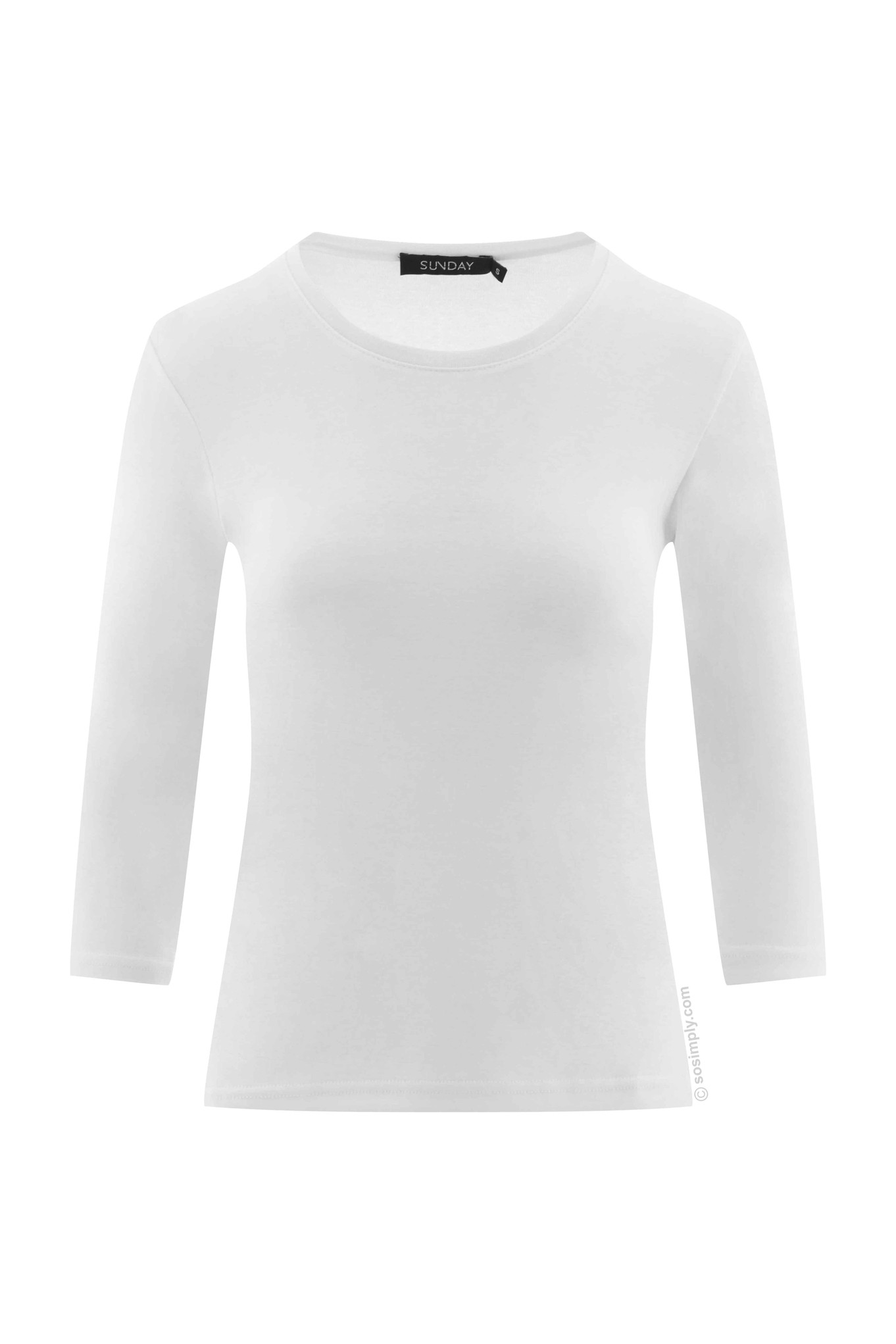 Sunday Scoop Neck Cotton Top 3/4 Sleeve White 10