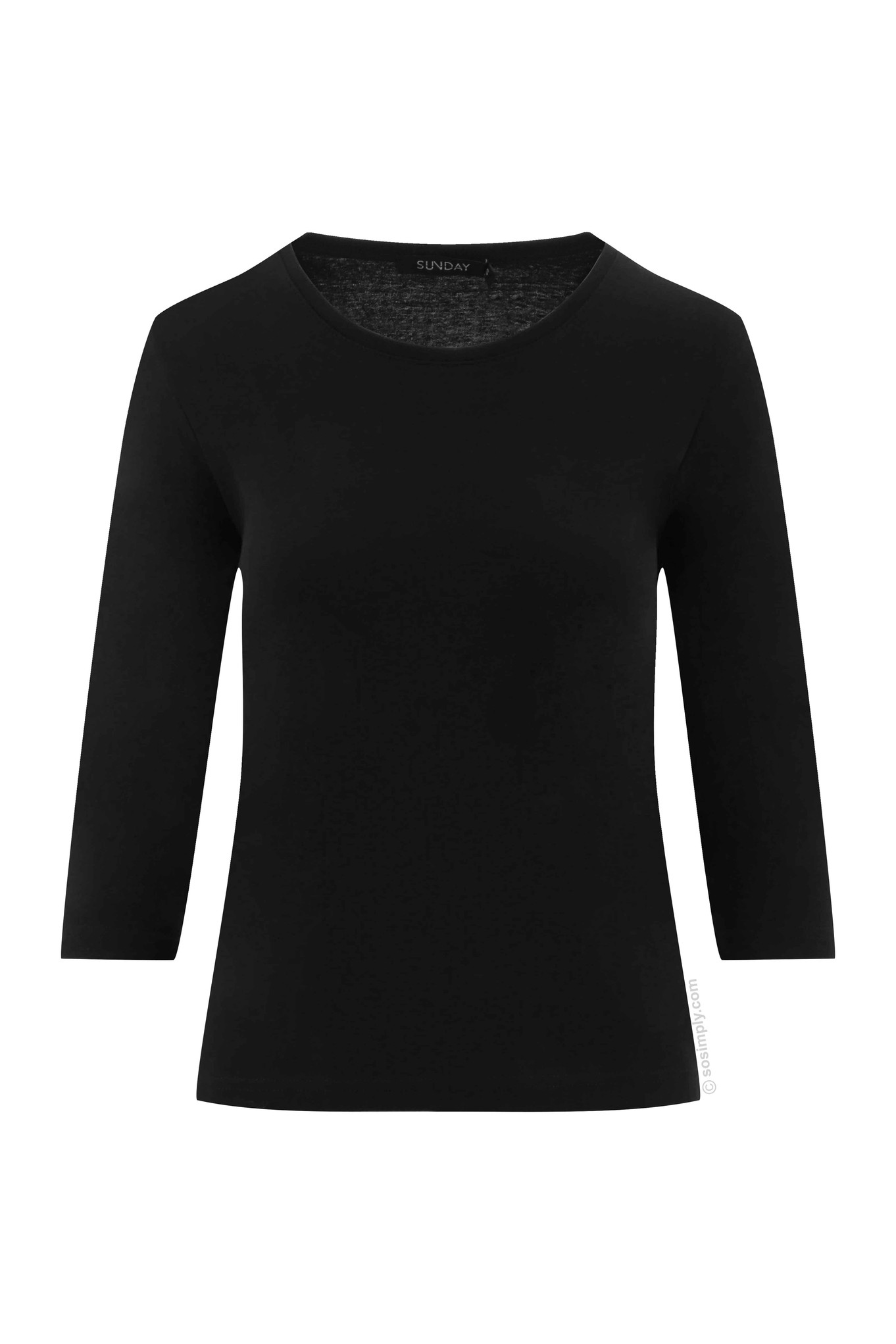 Sunday Scoop Neck Cotton Top 3/4 Sleeve Black 90