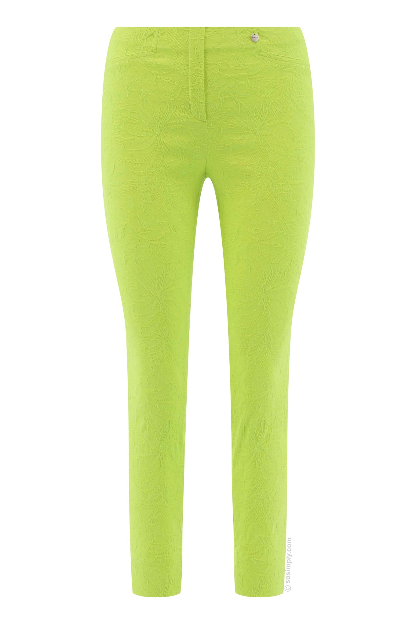 Robell Rose 09 Leaf Jacquard Trouser Limeade 825
