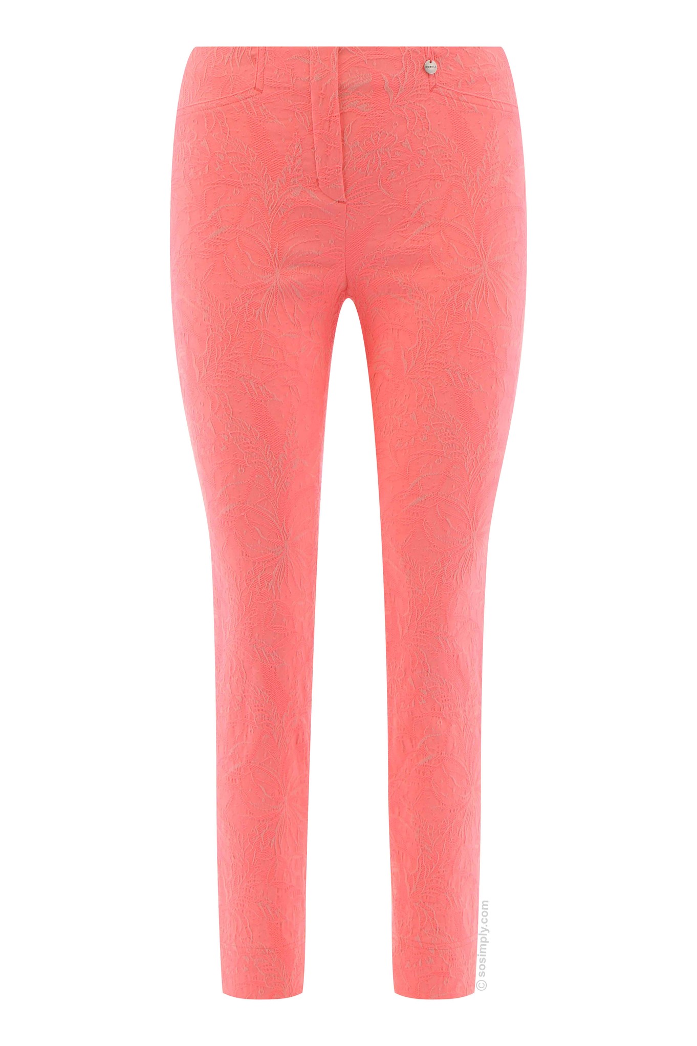 Robell Rose 09 Leaf Jacquard Trouser Calypso Coral 323