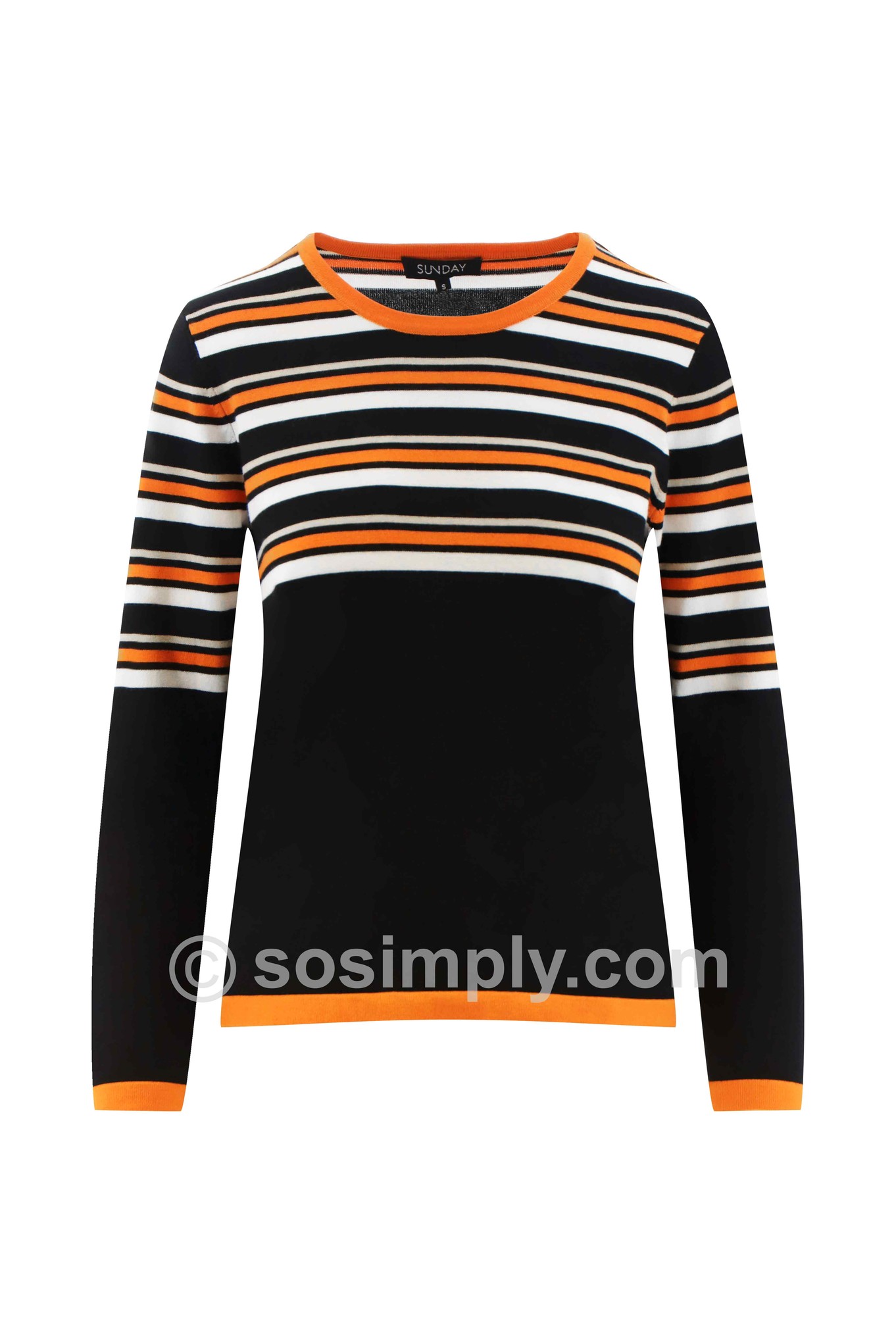 Sunday Louisa Stripe Block Crew Neck Jumper Jaffa Orange 30