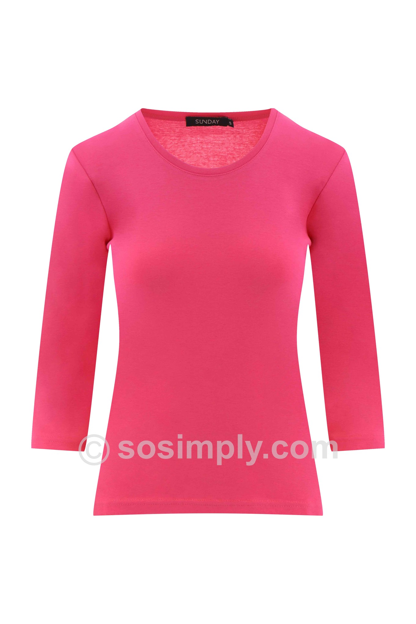 Sunday Scoop Neck Cotton Top 3/4 Sleeve Azalea 55