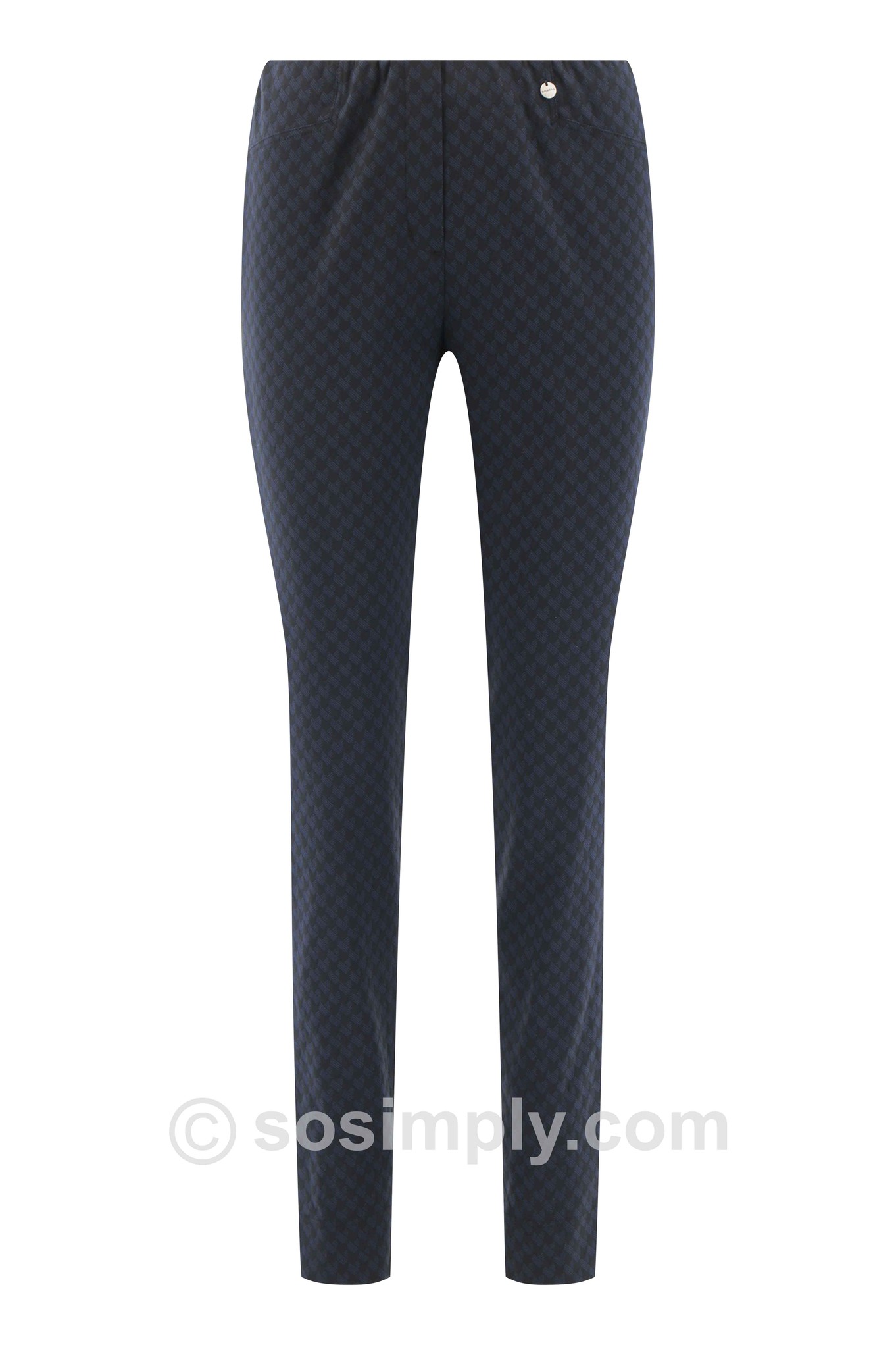 Robell Rose Pent Houndstooth Trouser Navy 69