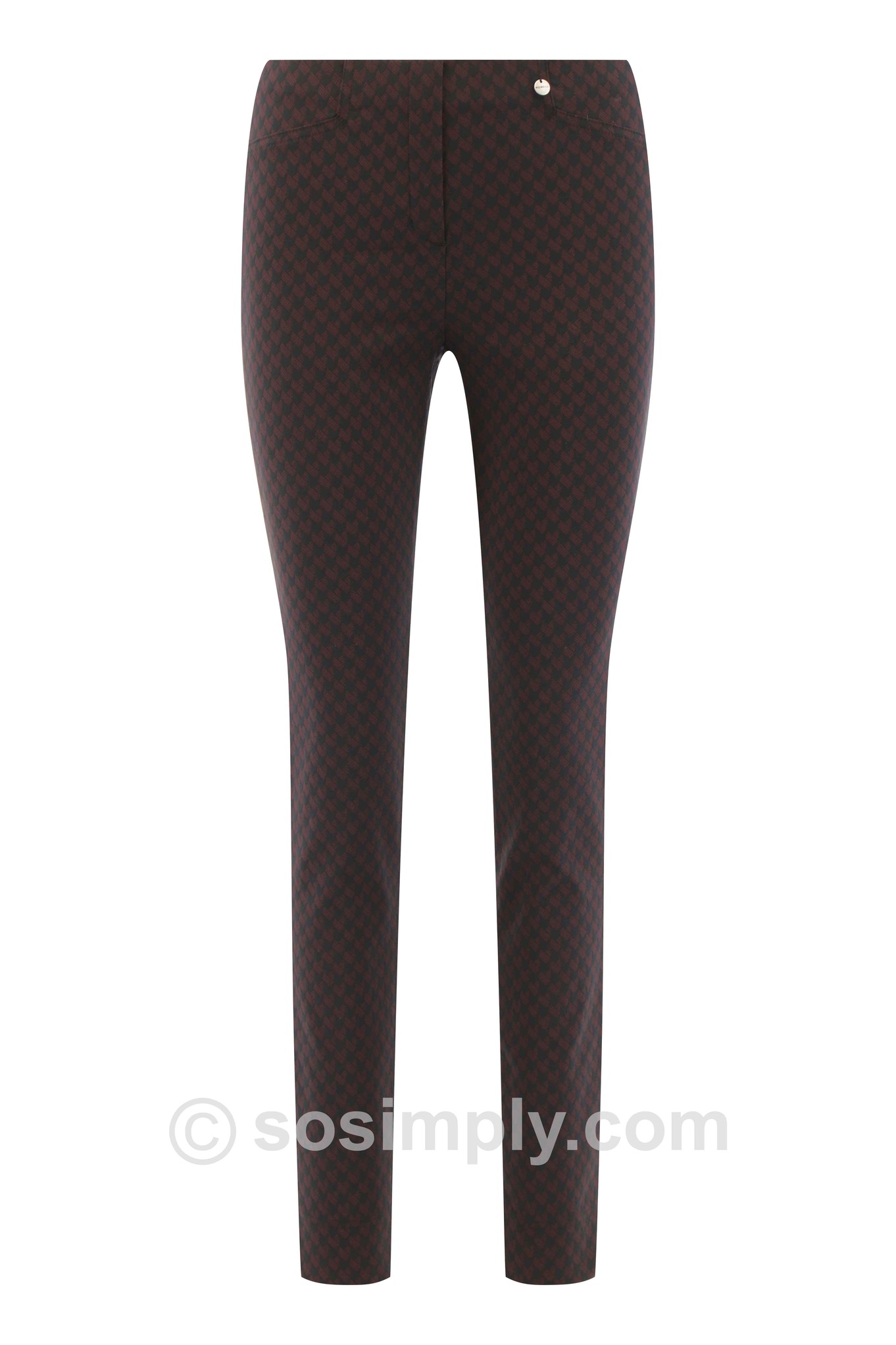 Robell Rose Pent Houndstooth Trouser Red 40