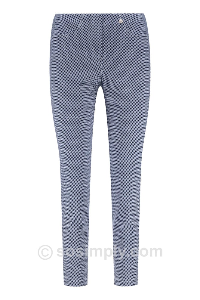 Robell Bella Pinstripe Ankle Grazer Trousers in Blue and White